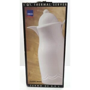 Vtg Ekco Thermal Server Coffee Beverage Carafe Locking Lid 1 Qt White W OG BOX‎